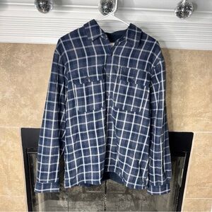 Boston Traders Jacket Men's M Button Up Sherpa Fleece Lined Plaid Blue Flannel